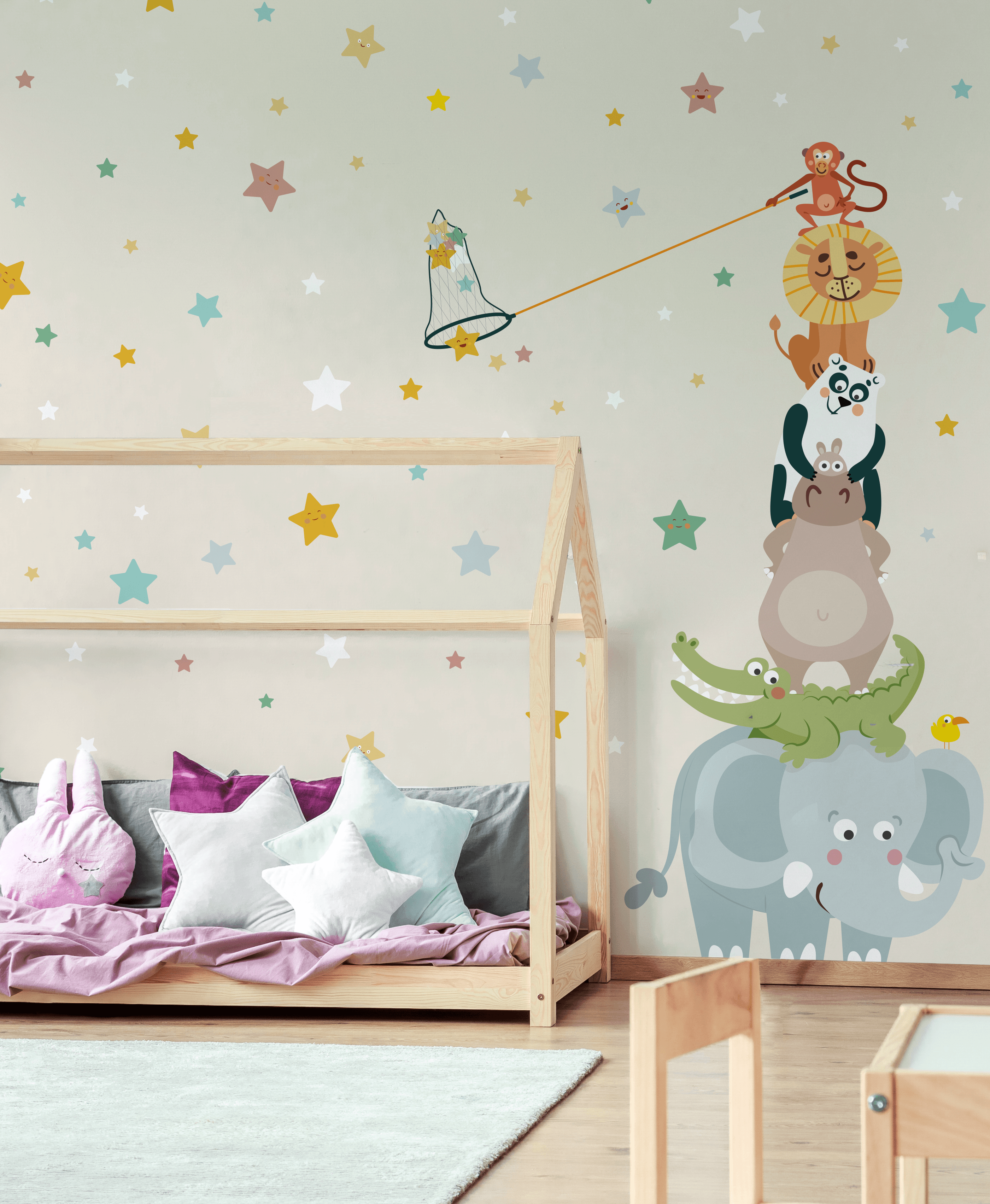 Grabbing Stars Beige Baby Interior Design Wallpaper Carta Da Parati Per Bambini